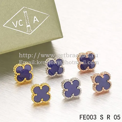 Van Cleef & Arpels Sweet Alhambra Earrings Pink Gold With Lapis Stone Mother Of Pearl