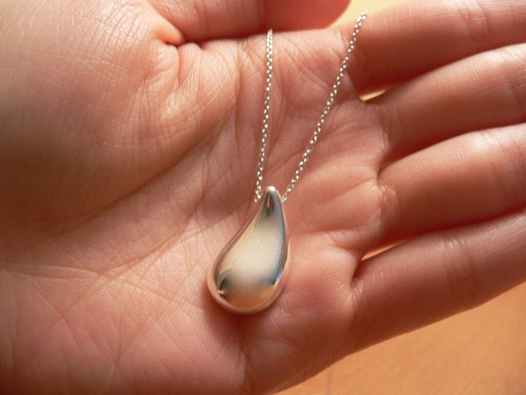 Tiffany & Co Silver Large Teardrop Tear Necklace Pendant Charm 18 In Love Gift