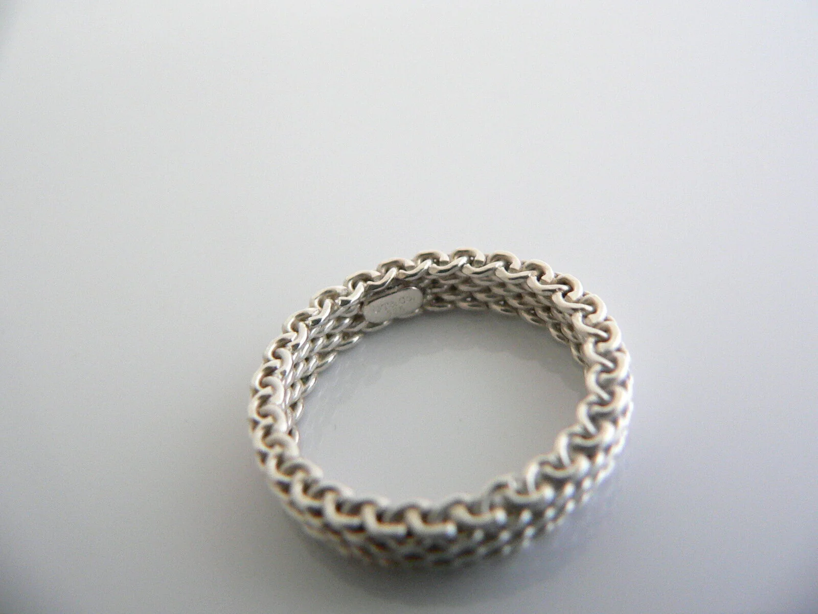 Tiffany & Co Silver Mesh Stacking Ring Band Sz 5.25 Gift Love Narrow Weave