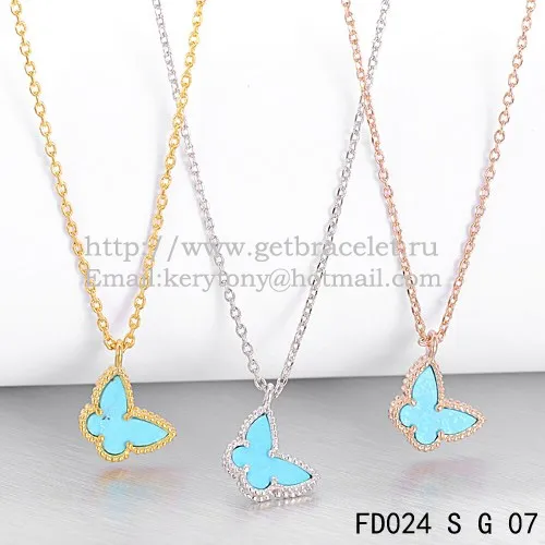Van Cleef Arpels Lucky Alhambra Butterfly Necklace Yellow Gold With Turquoise Mother Of Pearl