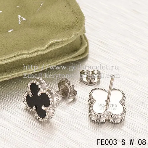 Van Cleef & Arpels Sweet Alhambra Earrings White Gold With Black Onyx Mother Of Pearl