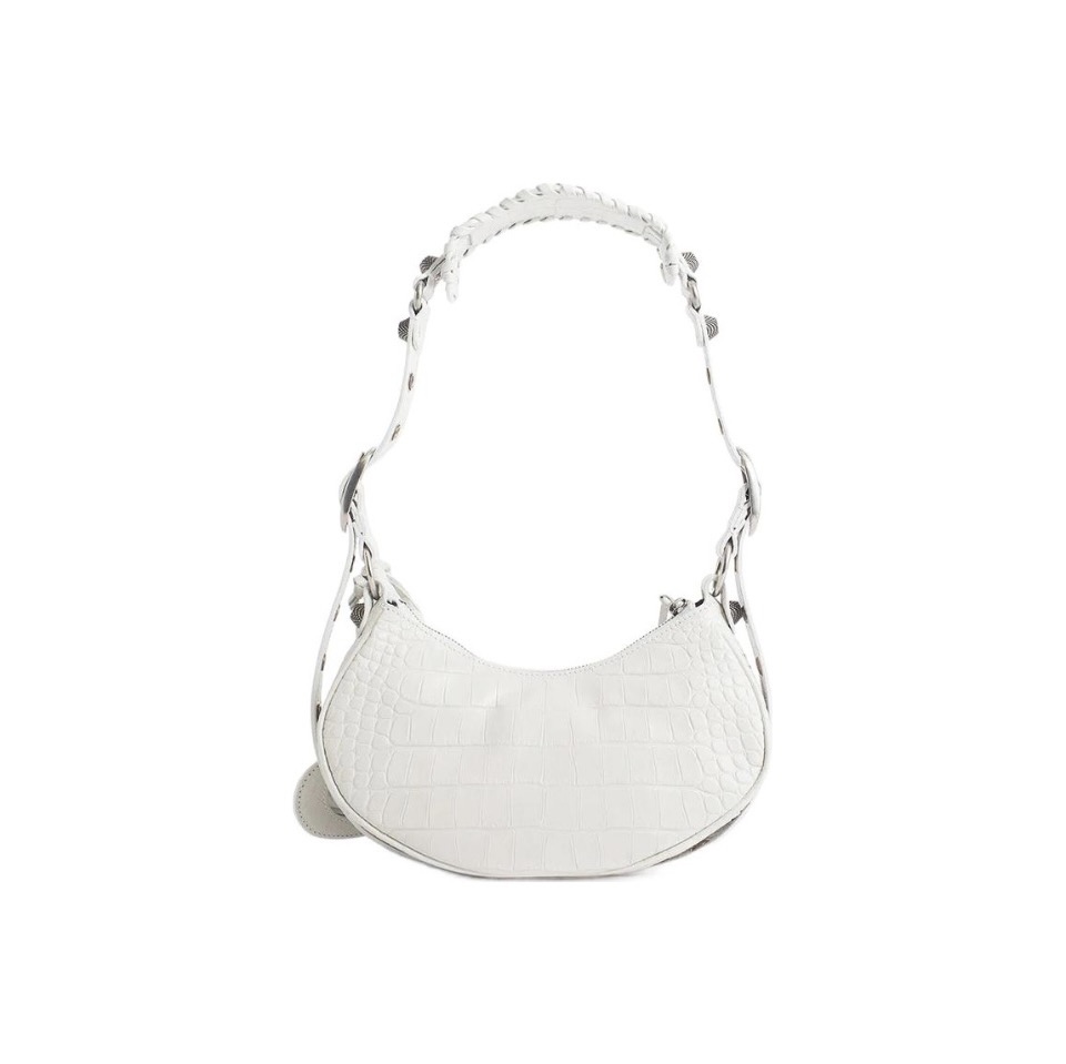 BALENCIAGA Le Cagole XS studded crinkled-leather shoulder bag White(Replica)