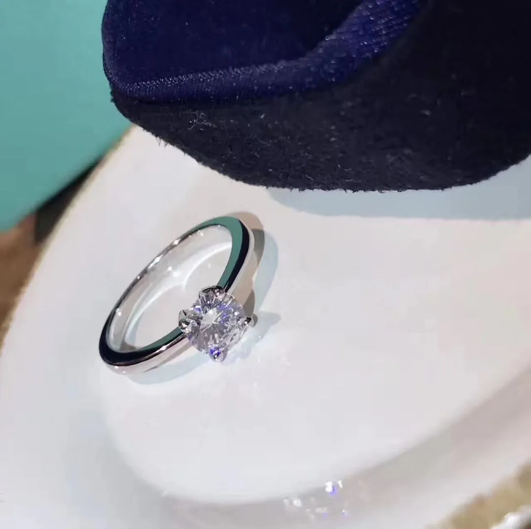 Hot Tiffany Setting Engagement White Gold Female Dimonda Ring Widding Ring In Platinum