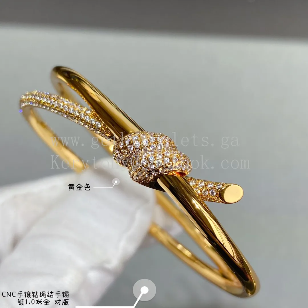 Tiffany Double Row Hinged Bangle in Rose Gold/Yellow Gold with Diamonds