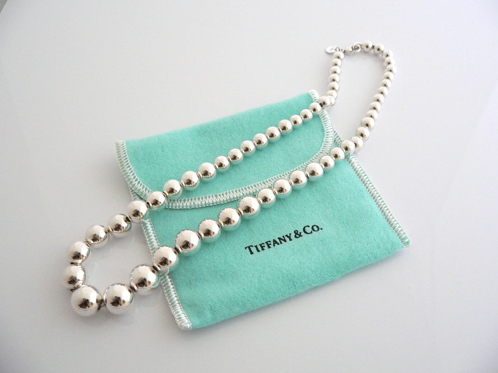 Tiffany & Co Graduated Ball Bead Necklace Chain Pendant Excellent Silver Gift