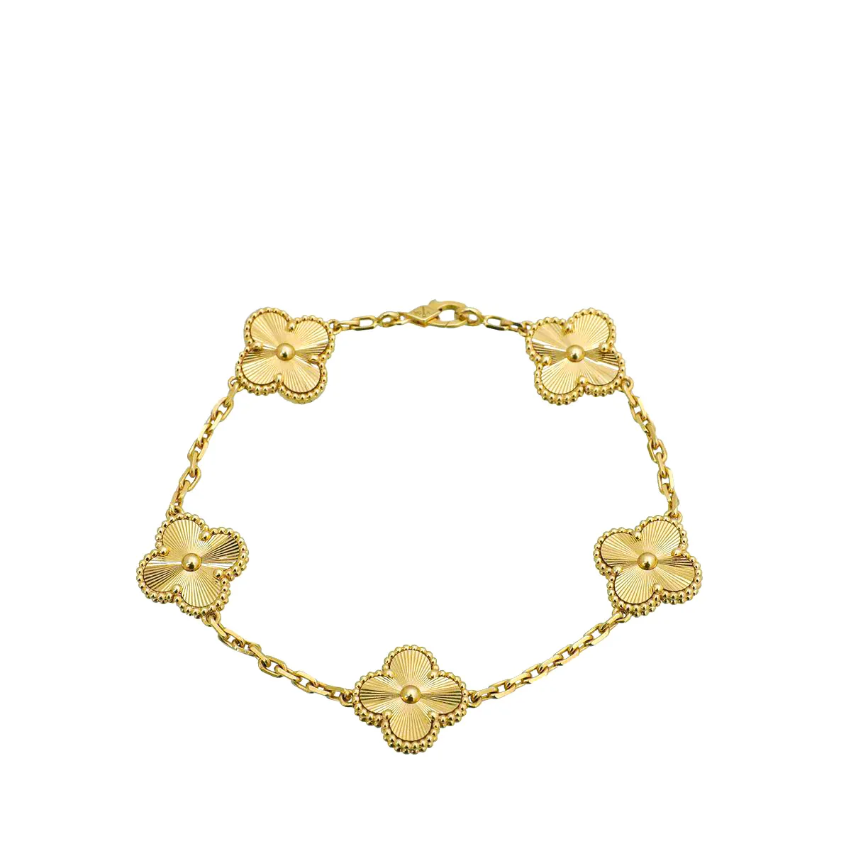 Van Cleef & Arpels 18K Yellow Gold Vintage Alhambra Guilloché 5 Motifs Bracelet