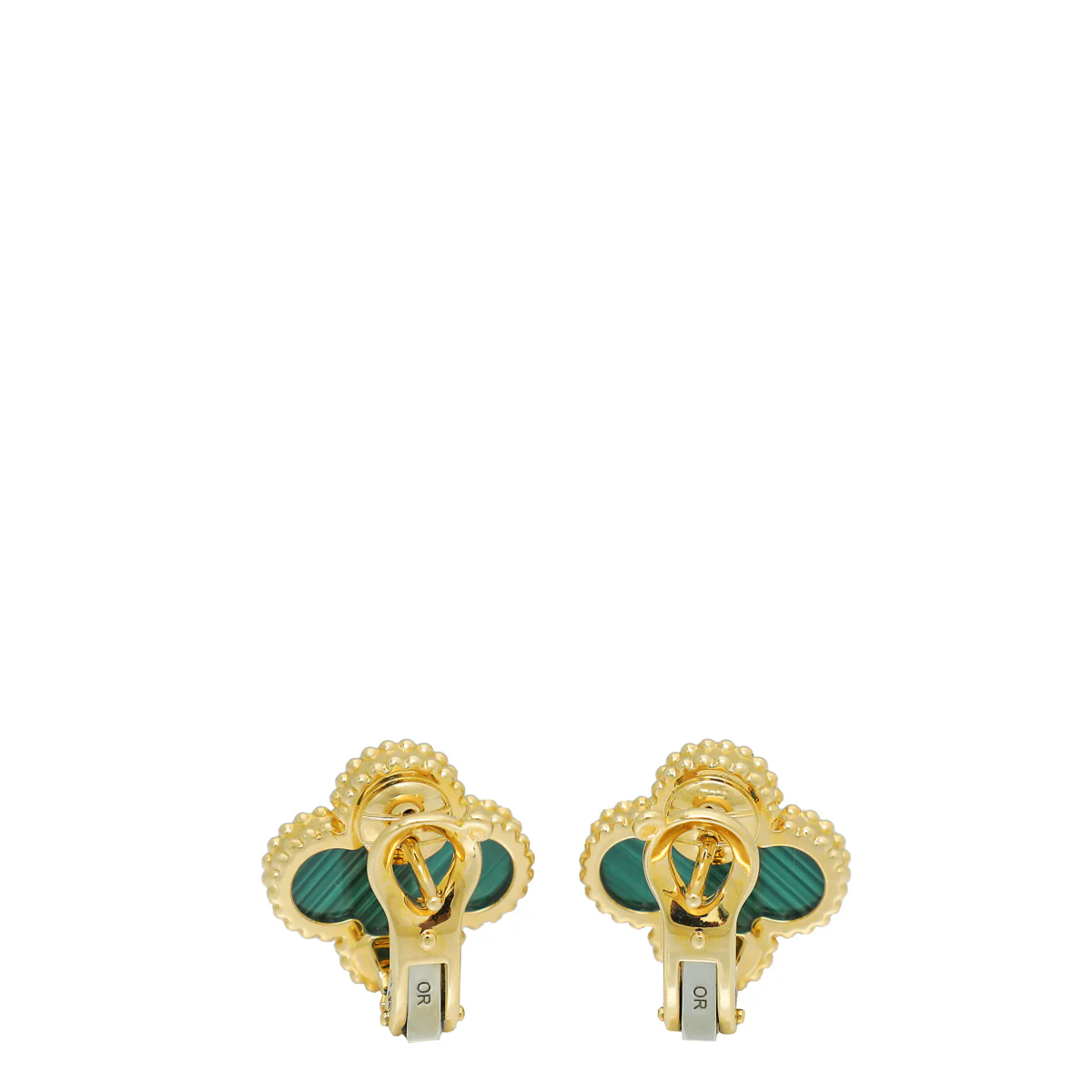 Van Cleef & Arpels 18K Yellow Gold Malachite Vintage Alhambra Earrings