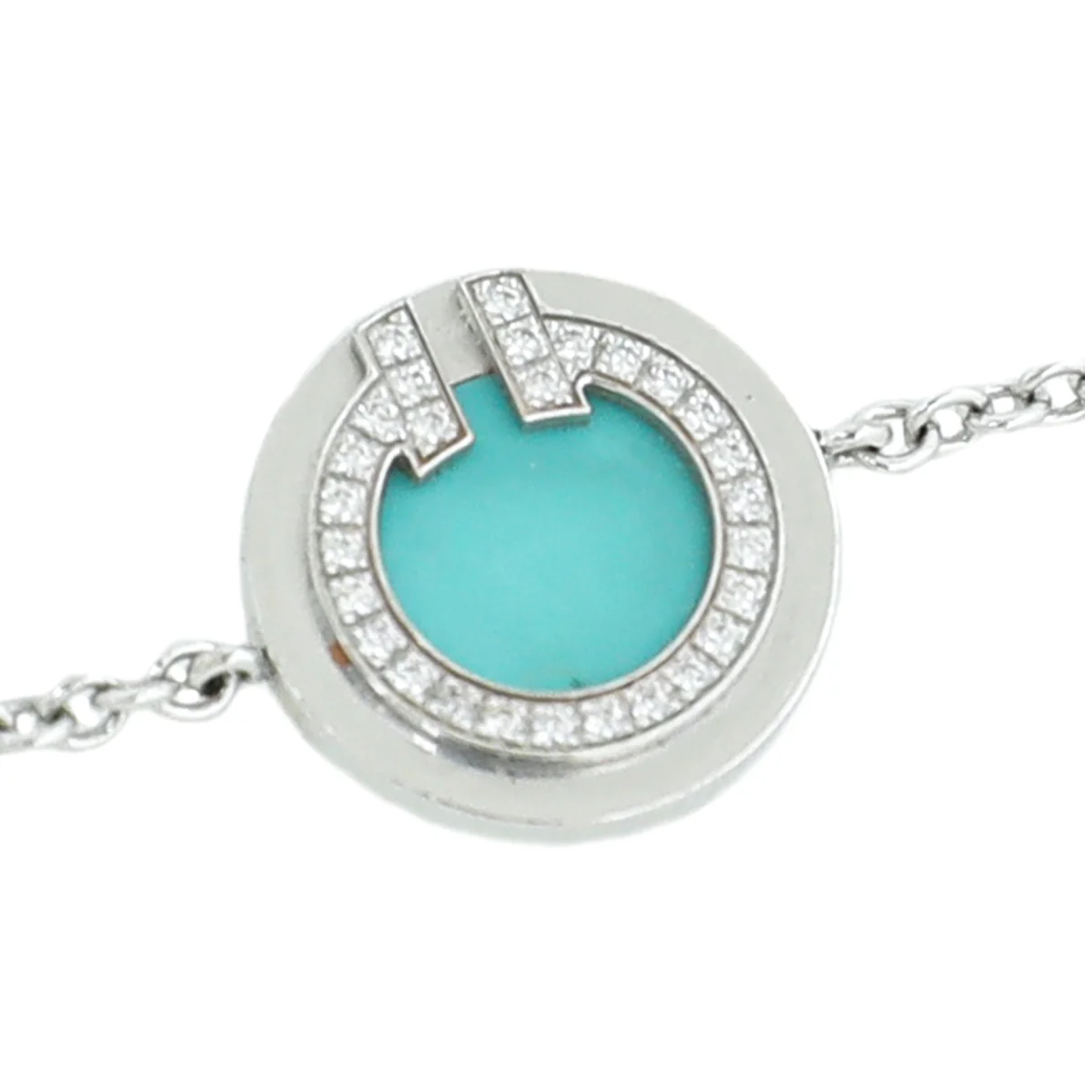 Tiffany & Co 18K White Gold T Diamond and Turquoise Circle Bracelet