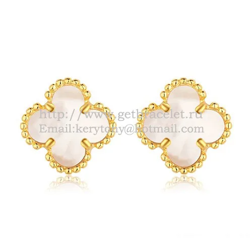 Van Cleef & Arpels Sweet Alhambra Earrings Yellow Gold With White Mother Of Pearl
