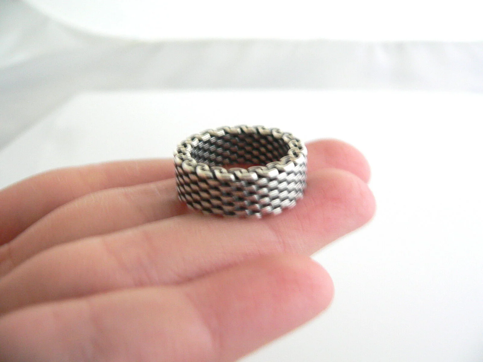 Tiffany & Co Silver Oxidized Mesh Stacking Ring Band Sz 5 Love Gift