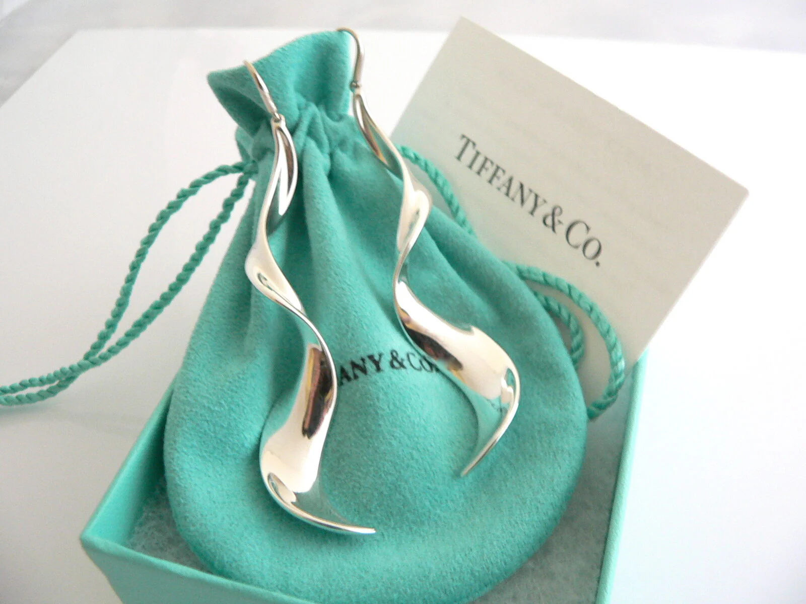 Tiffany & Co Silver Gehry Flower Large Orchid Dangling Dangle Earrings Gift Love