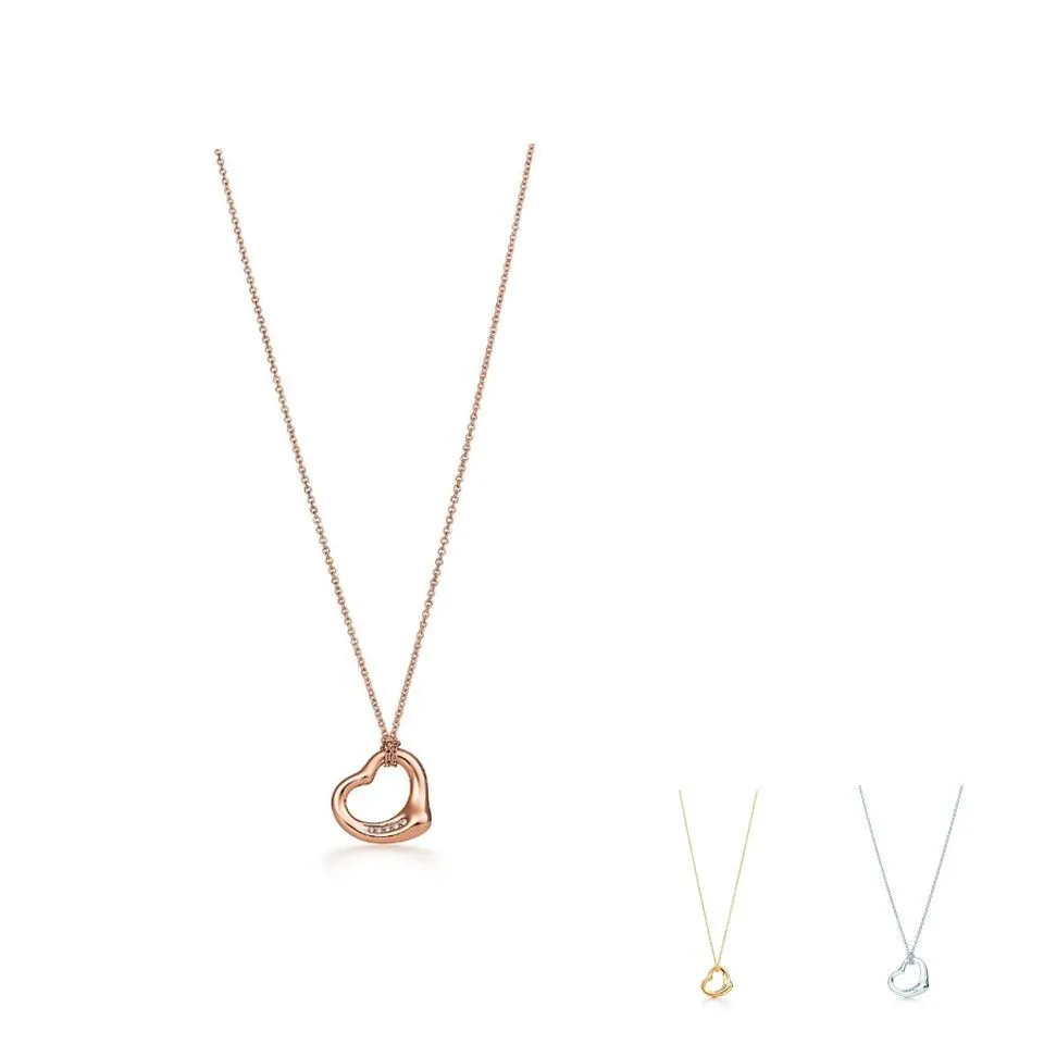 Tiffany Elsa Peretti Open Heart Pendant Studded Crystals Necklace Fashion Women Jewelry 11624294/30171179