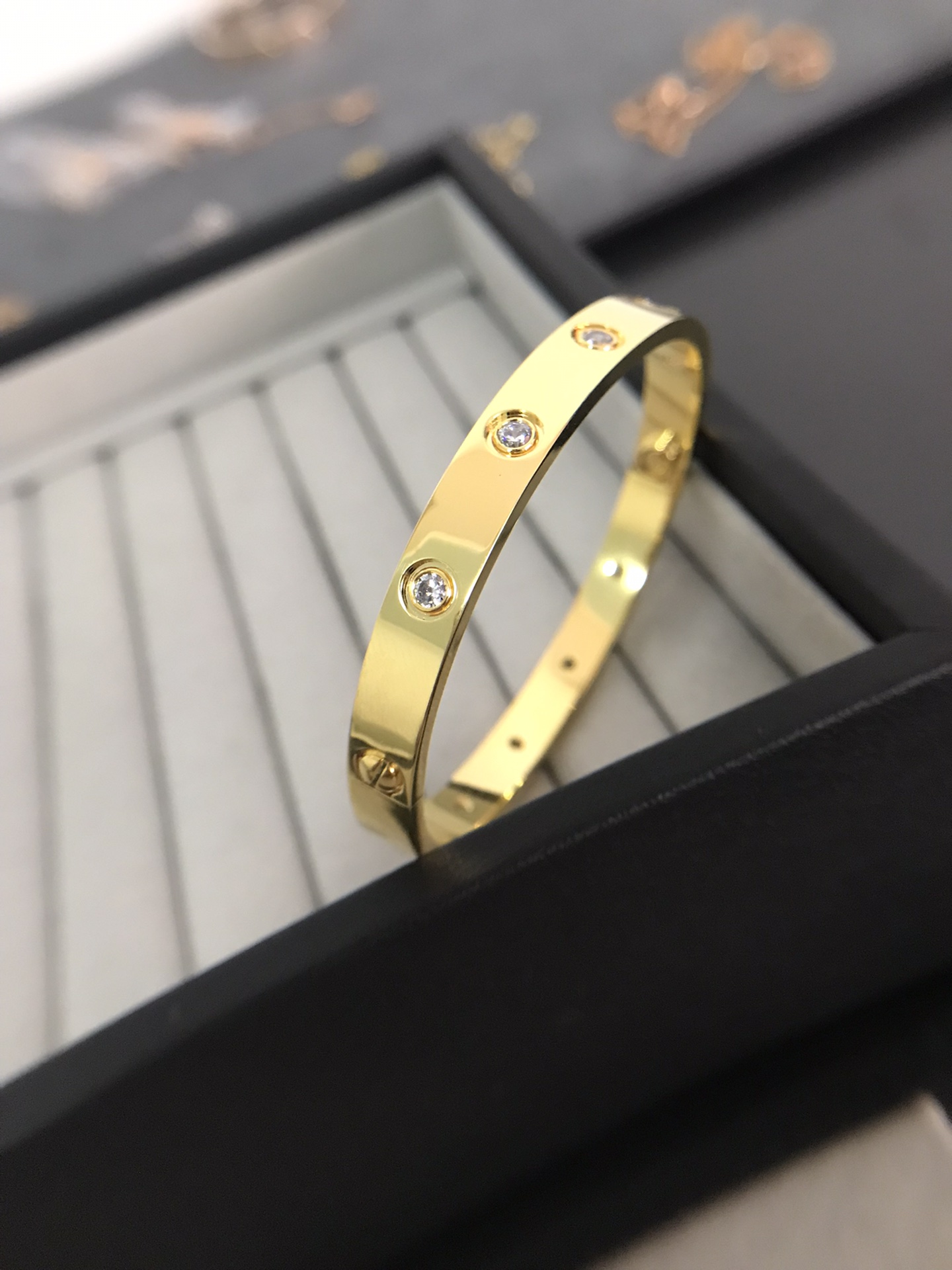 Cartier Love Bracelet Dupe with Ten Diamonds in Gold