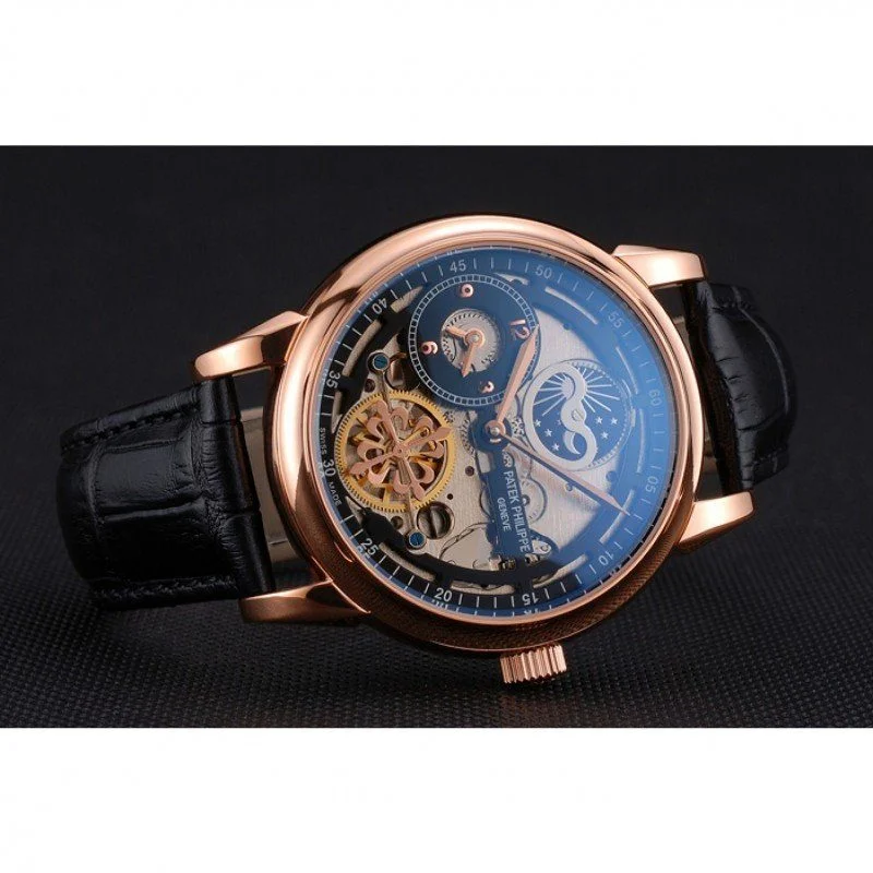 Dual Time Moonphase Tourbillon Black Skeletonised Dial 44 mm, Rose Gold Plated