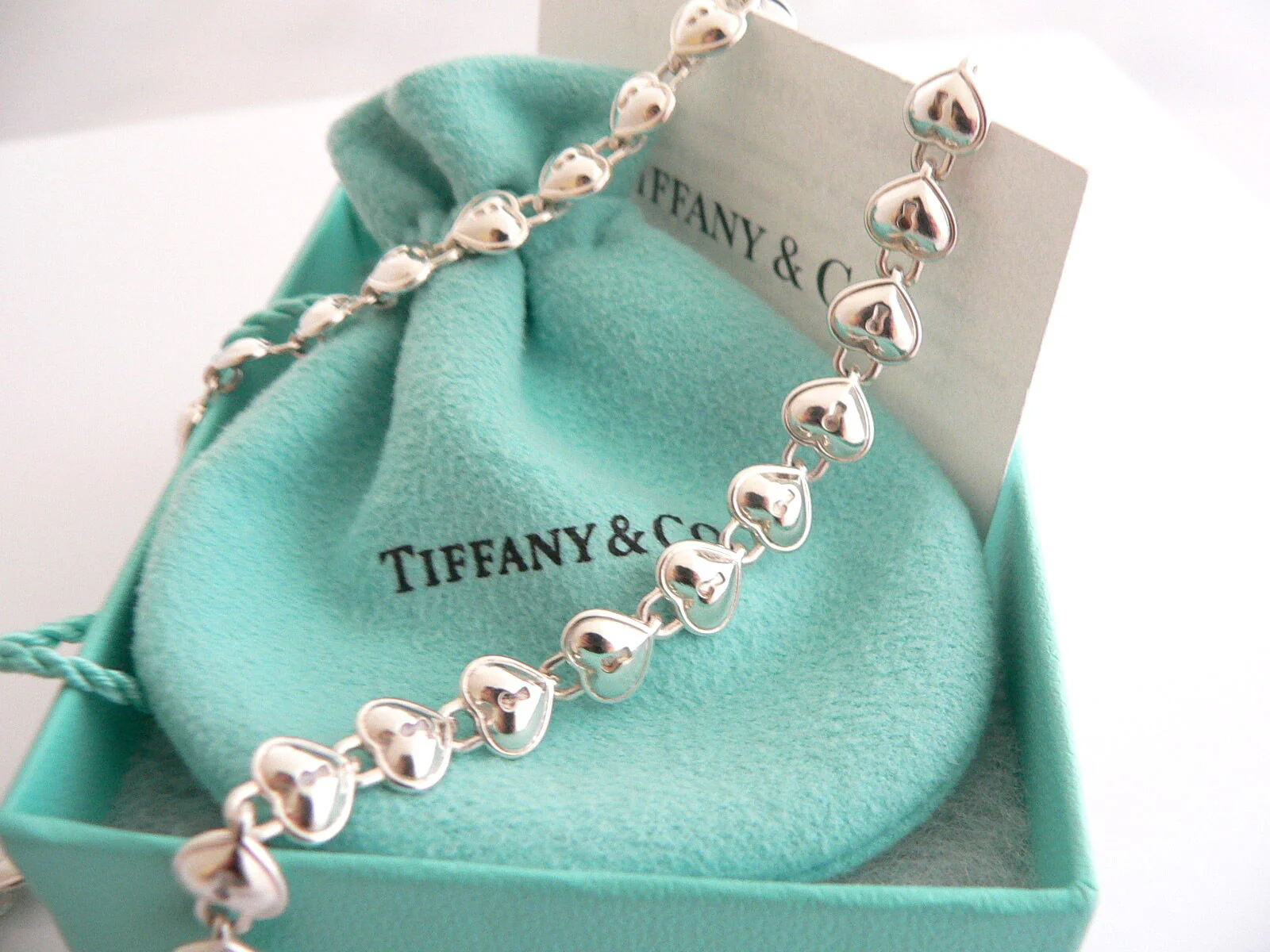 Tiffany & Co Heart Necklace Padlock Link Love Charm Chain Pendant Gift Pouch Art