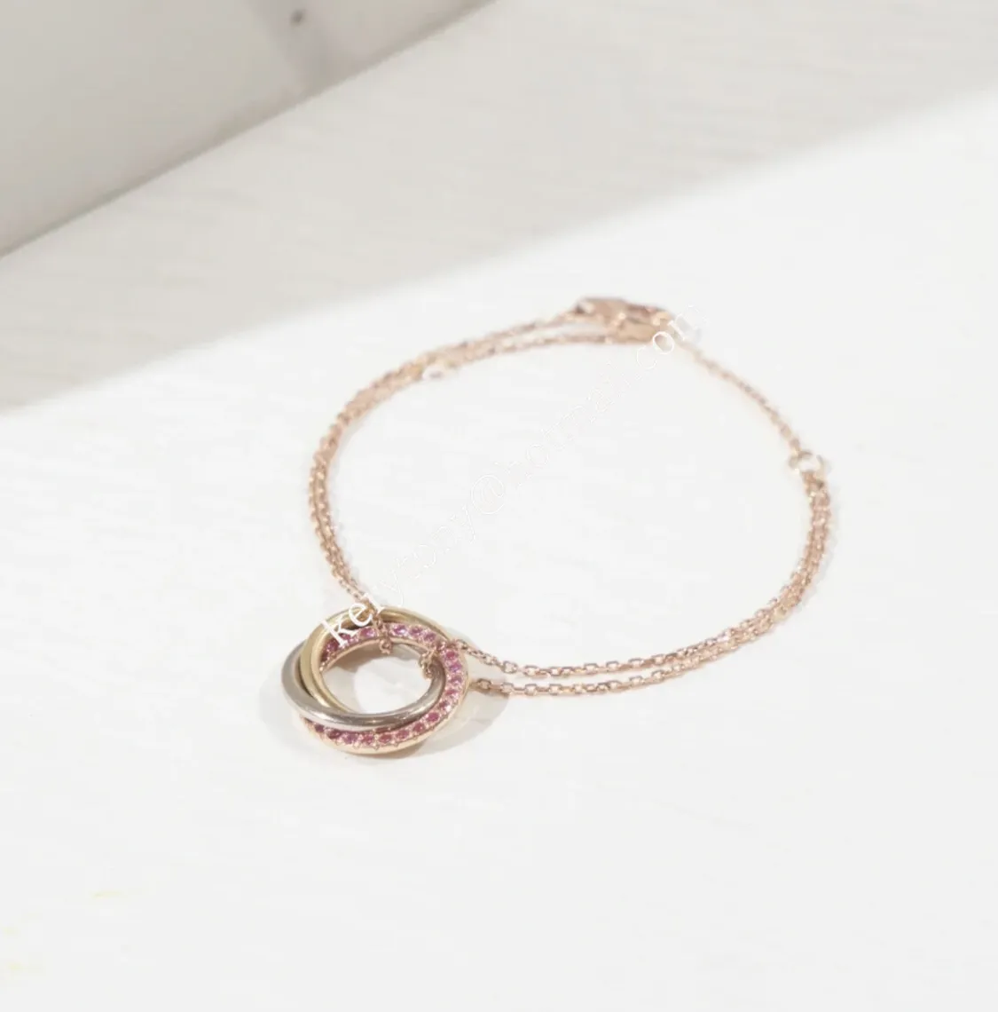 Replica Cartier Trinity Bracelet White Gold/Yellow God with Pink Diamonds For Womens