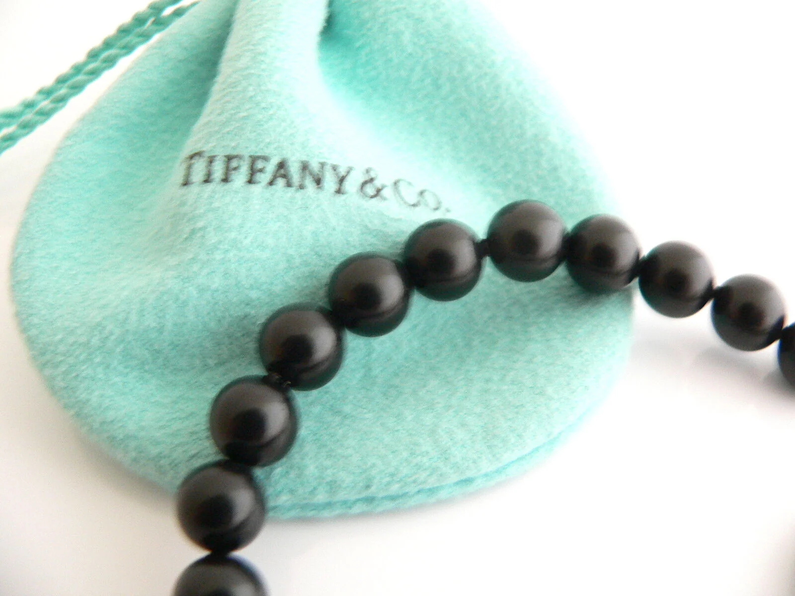 Tiffany & Co Silver Onyx Bead Toggle Bracelet Bangle Gift Pouch Gemstone