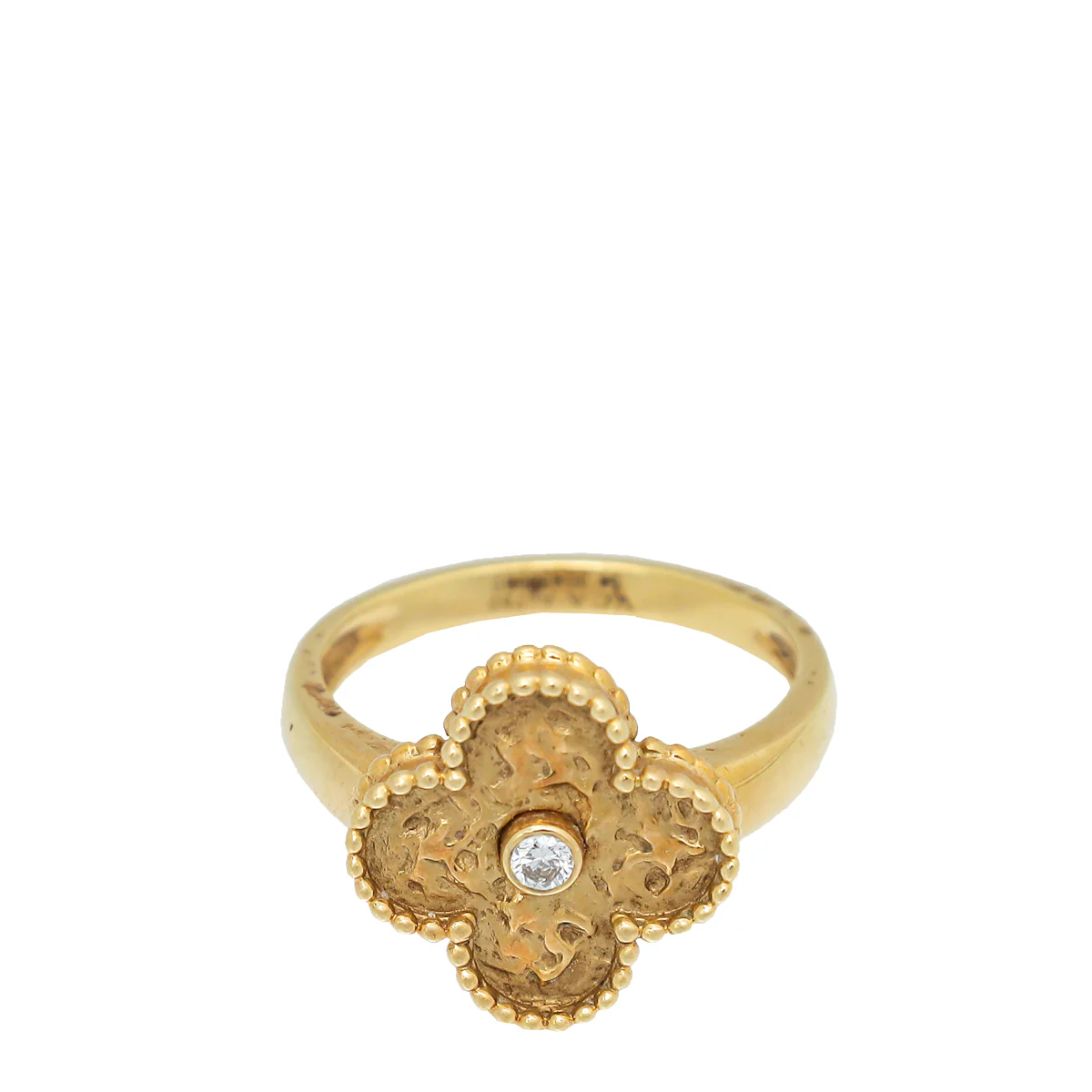 Van Cleef & Arpels 18K Yellow Gold Diamond Vintage Alhambra Ring 54