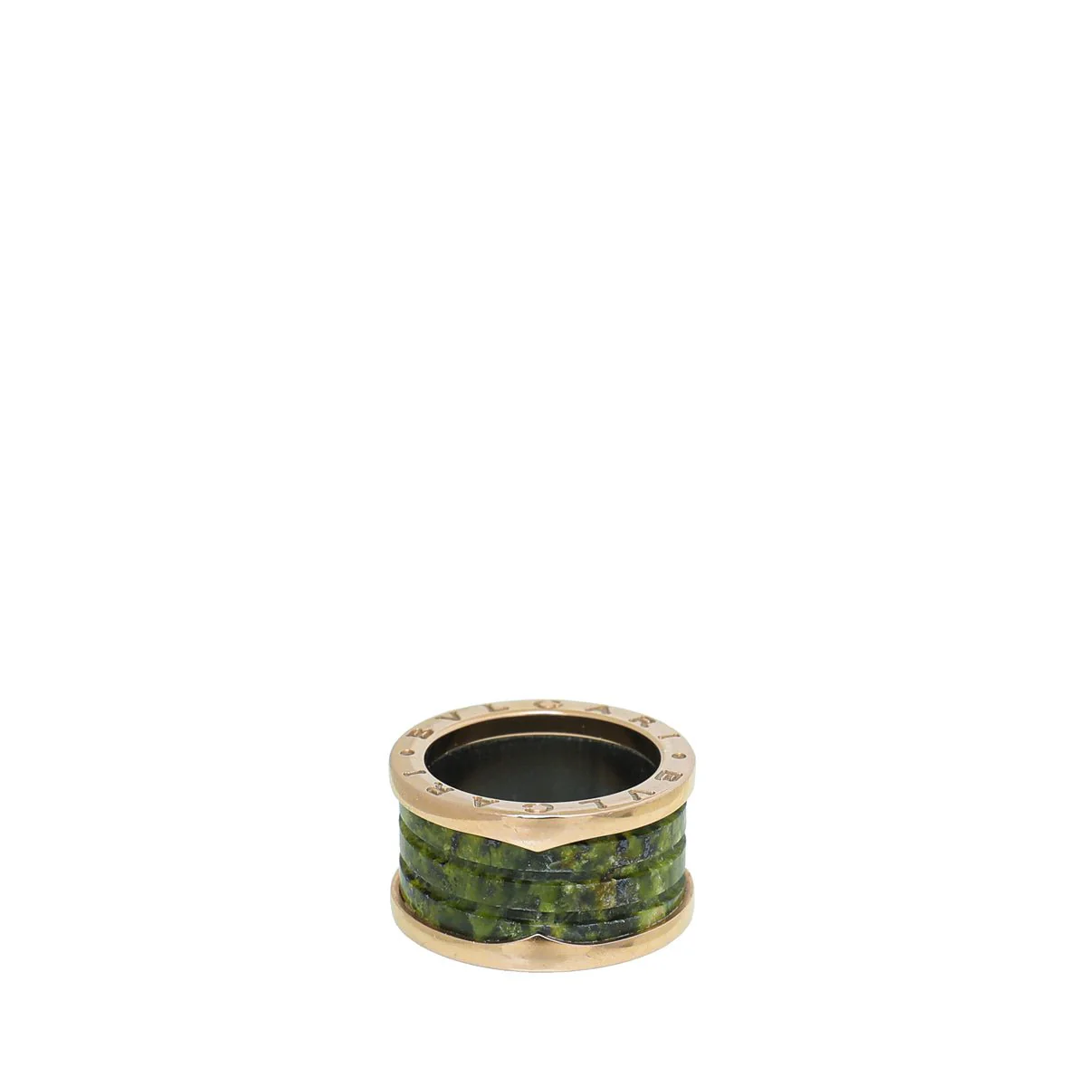 Bvlgari 18K Rose Gold Green Marble B Zero 4 Band Ring 52
