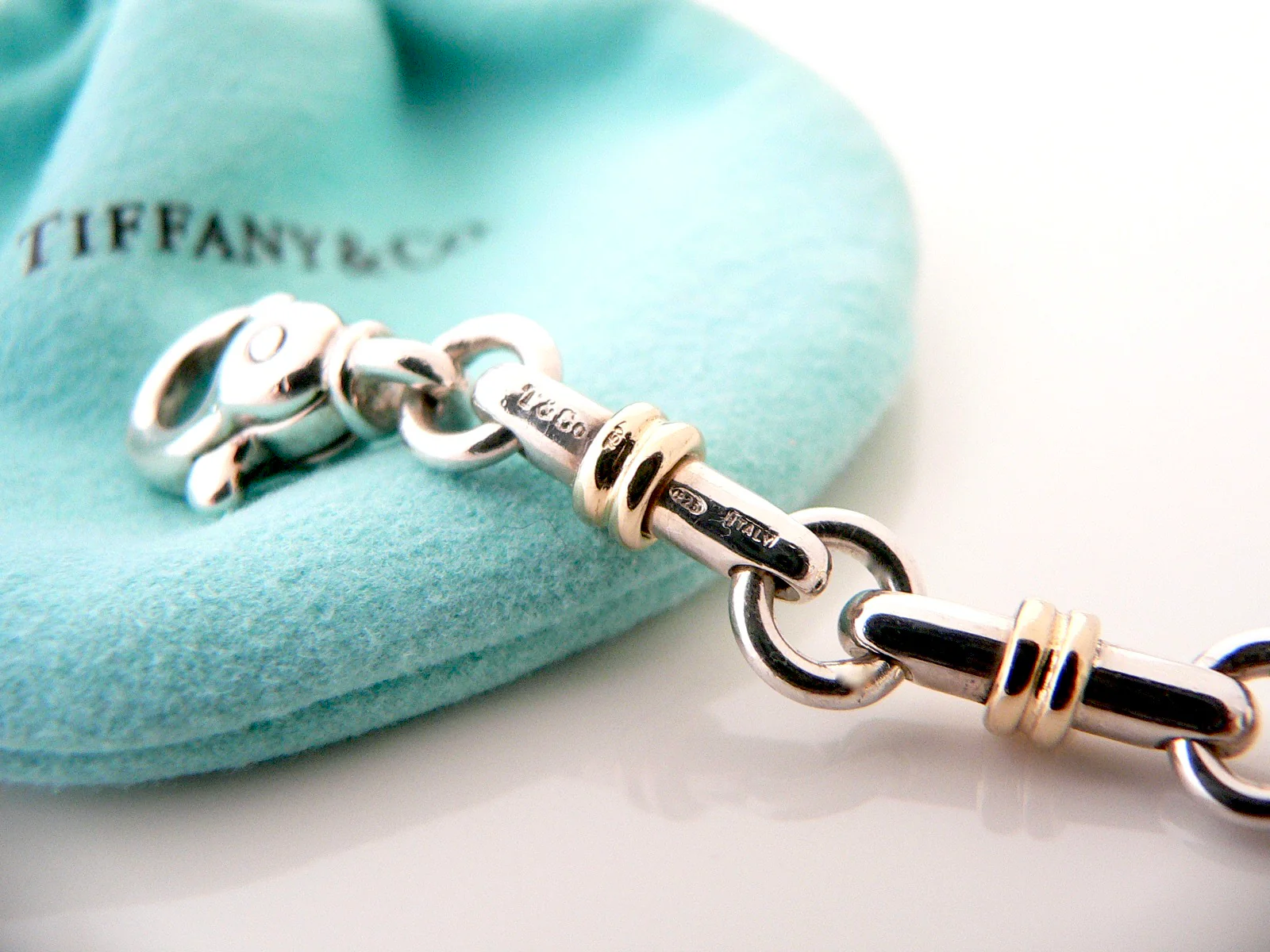 Tiffany & Co Silver Gold Bar Link Tube Necklace Pendant Chain Gift Pouch Cocktail Party Heavy
