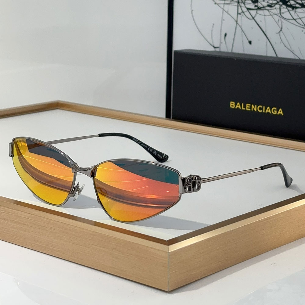 Balenciaga  Metal Thin Mirror leg Strap Logo   sunglasses Top quality （Replica）