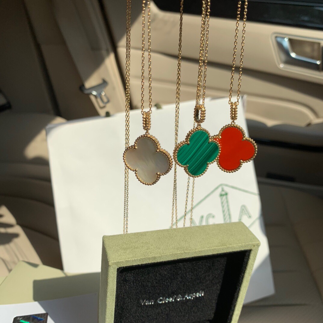 Clover Necklace,Van Cleef Four Leaf Clover Necklace Dupe, Magic Alhambra long Necklace, Sliver & Gold-Plated & Logo Stamp