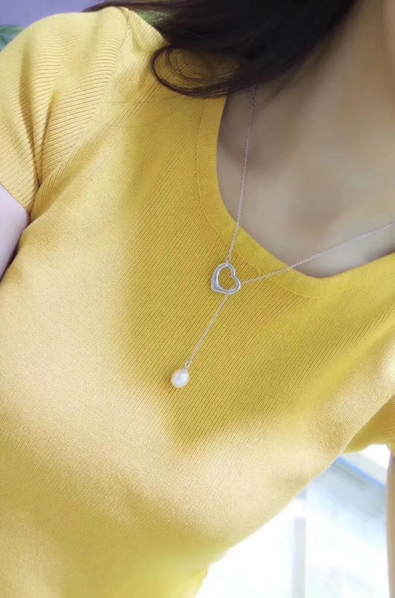 Tiffany Elsa Peretti Lariat Open Heart Pendant With The Pearl Necklace Fashion Women Jewelry 34507562/GRP09653