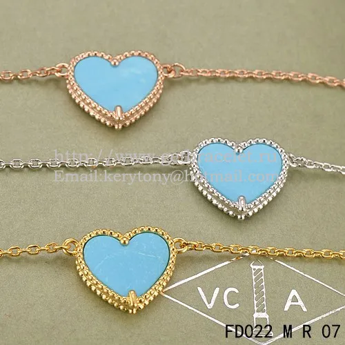 Van Cleef Arpels Sweet Alhambra Heart Pendant Pink Gold With Turquoise Mother Of Pearl