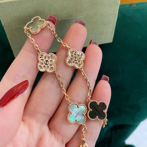 Van Cleef Bracelet Dupe, Grey&Diamonds Clover Bracelet