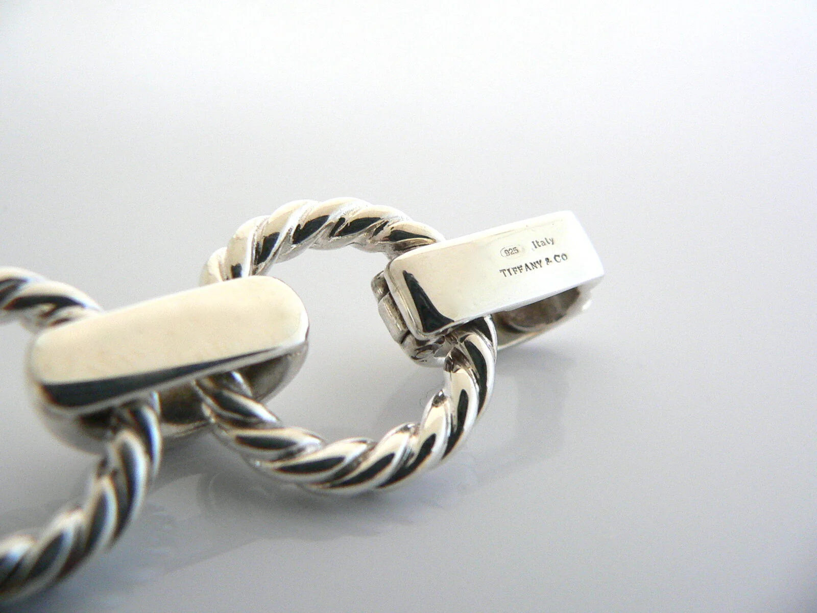 Tiffany & Co Silver Large Cable Rope Link Bracelet Bangle Gift Pouch Statement