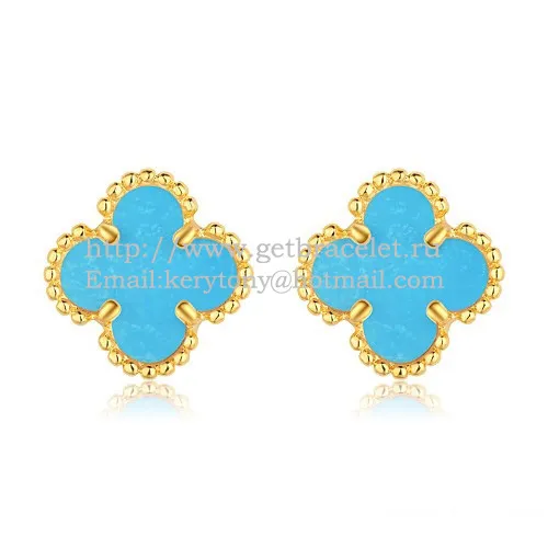 Van Cleef & Arpels Sweet Alhambra Earrings Yellow Gold With Turquoise Mother Of Pearl