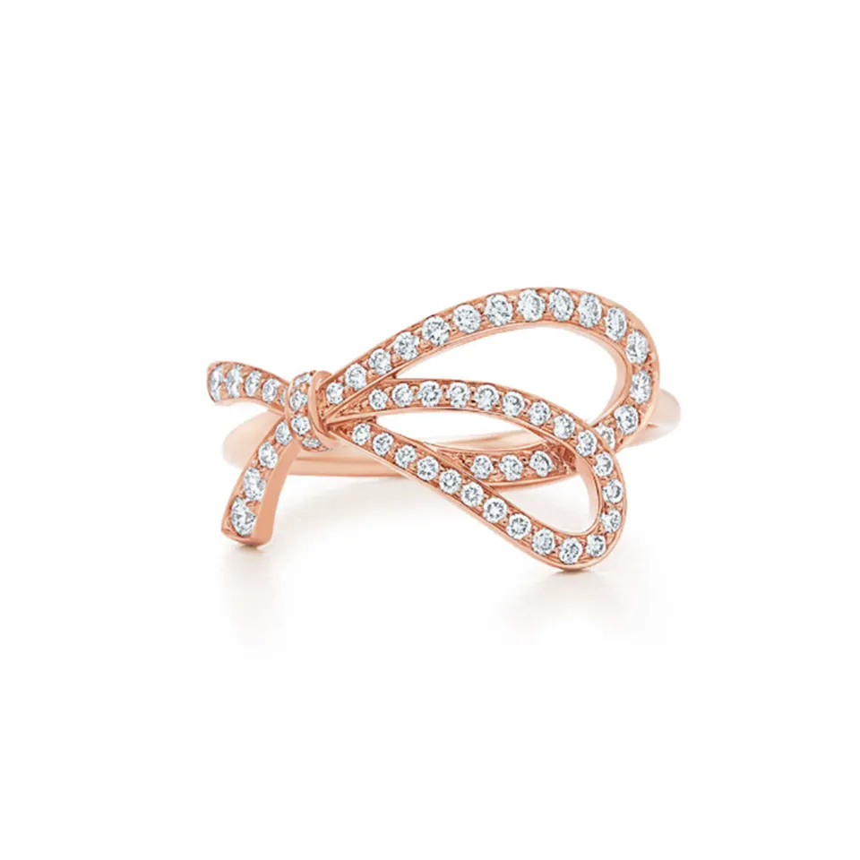 Tiffany Bow Ring Rose Gold & Silver Newest Design Diamonds Fashion Women Jewelry GRP08657/GRP08656