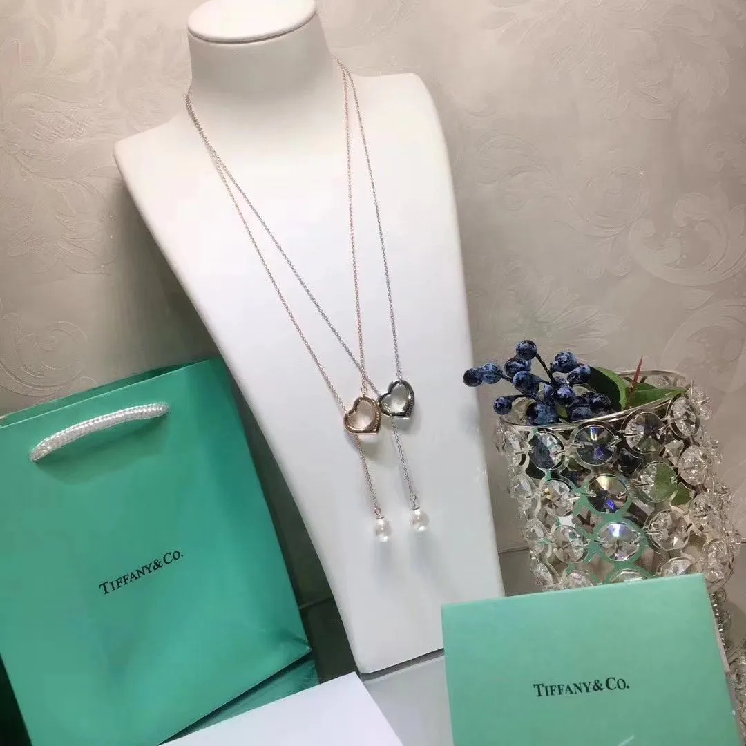Tiffany Elsa Peretti Lariat Open Heart Pendant With The Pearl Necklace Fashion Women Jewelry 34507562/GRP09653