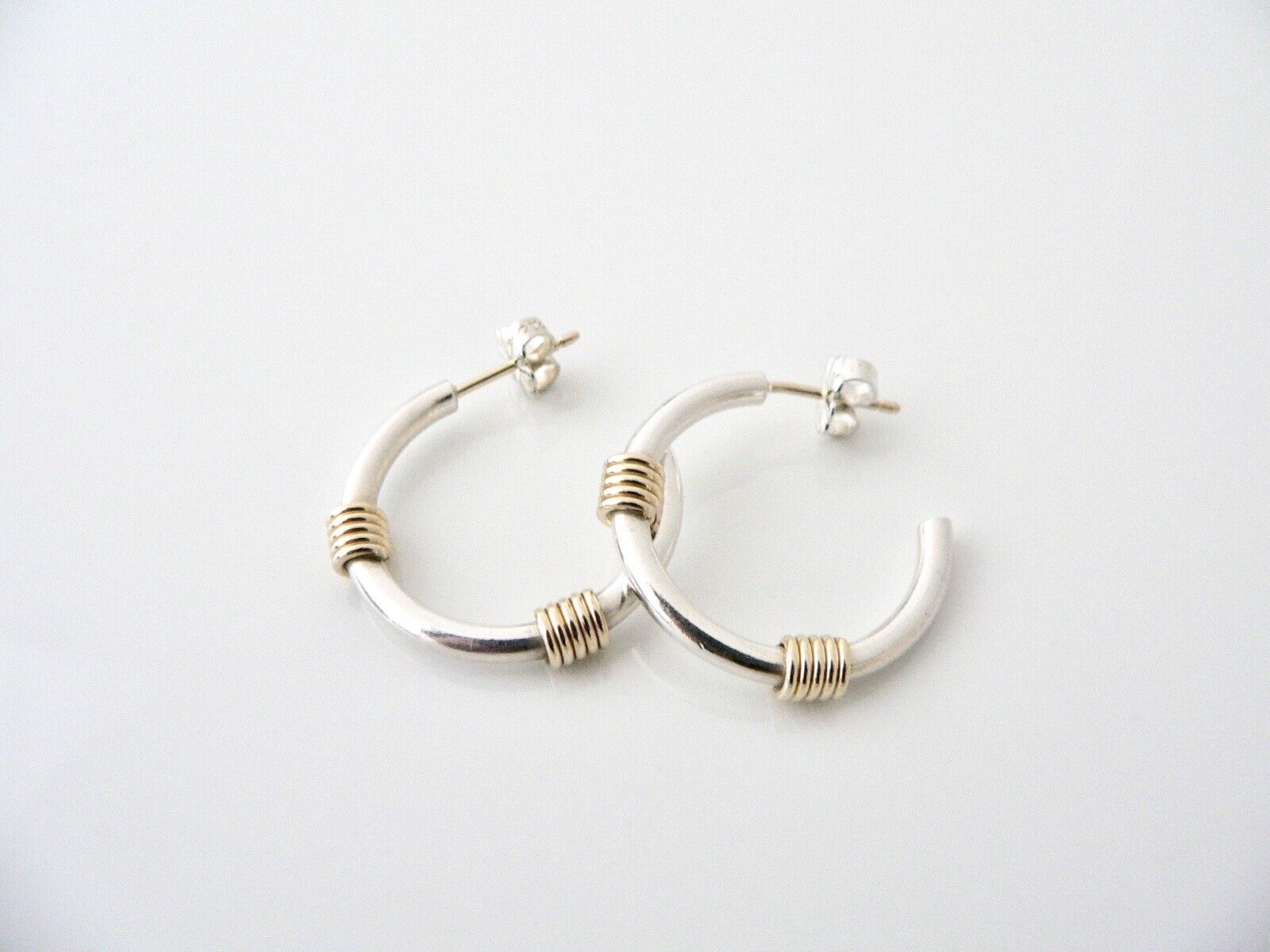 Tiffany & Co Silver 18K Gold Triple Coil Hoop Hoops Earrings 18K Post Gift Love