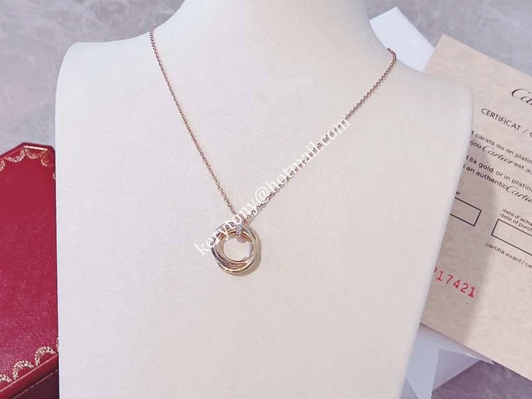 Morden Style Christmas Cartier Trinity Necklace White Gold/Yellow Gold/Rose Gold with Diamonds B7058700 Replica