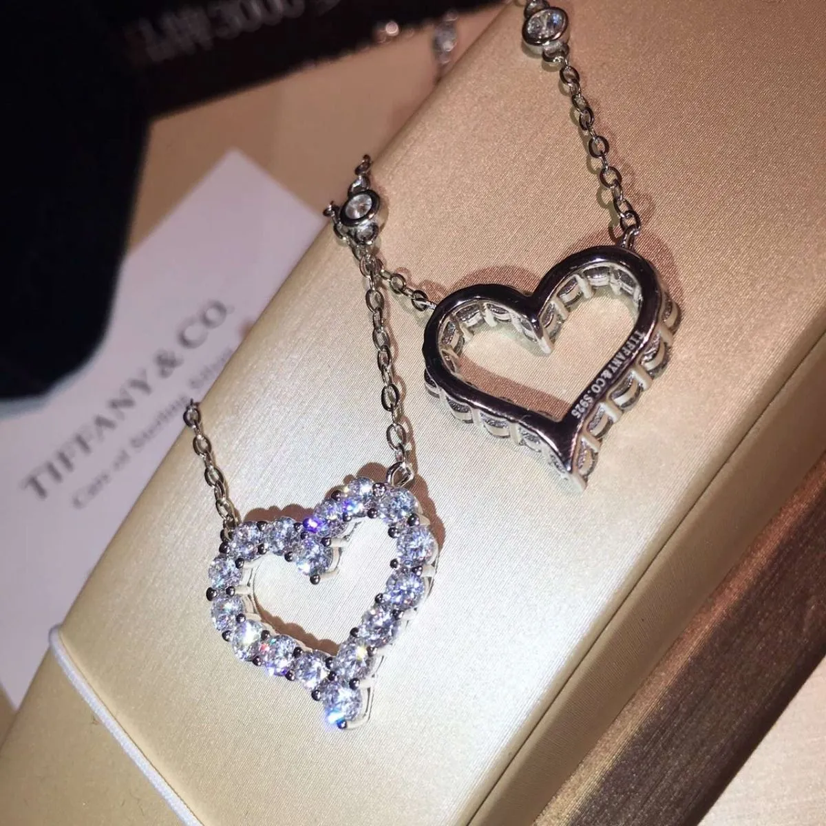 Timeless Style Tiffany Platinum Heart Pendant Ladies 925 Silver Diamonds Necklace Uk