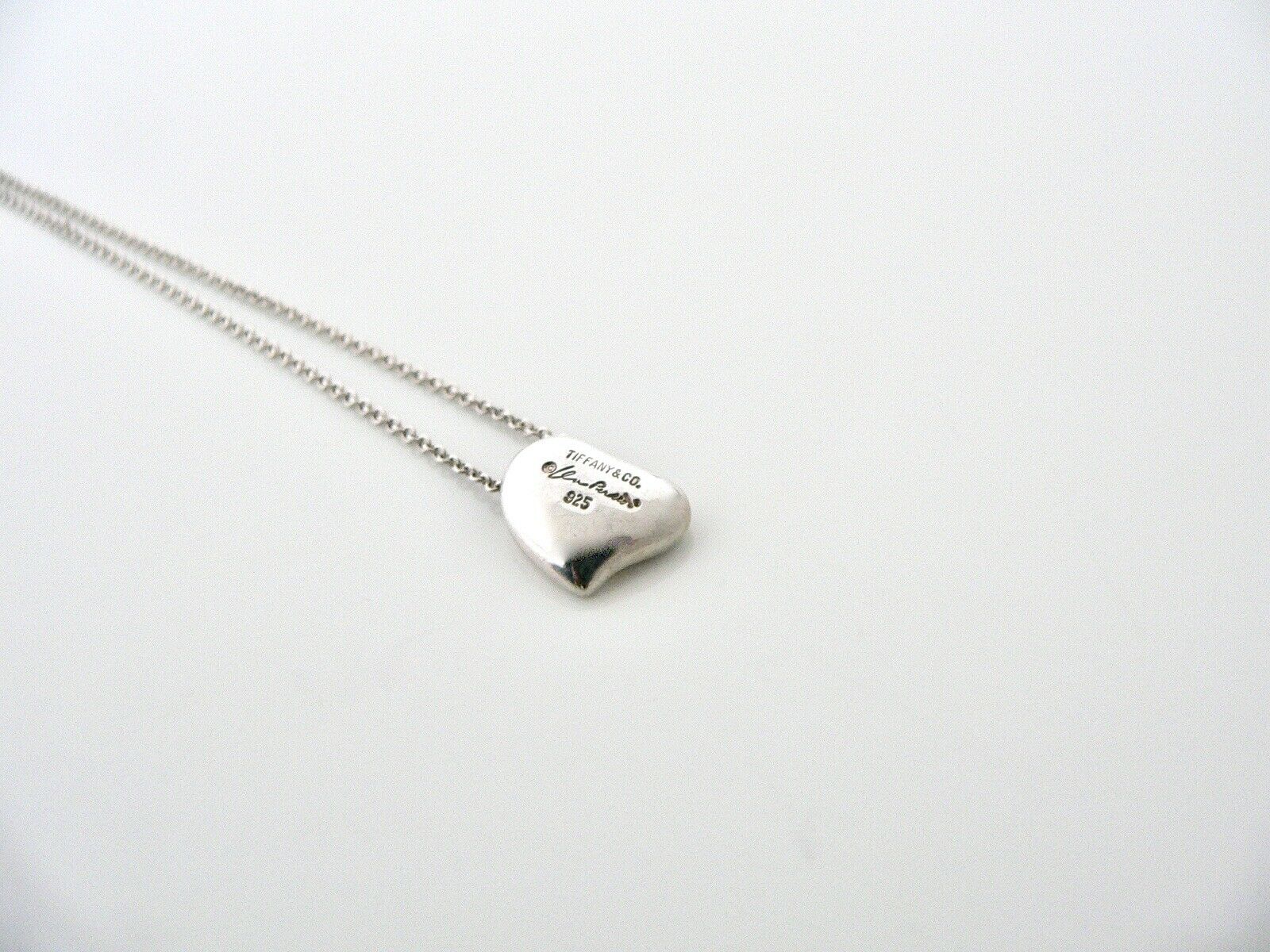 Tiffany Co Peretti Silver Full Heart Necklace Pendant Charm Chain 16.6 Inch Gift