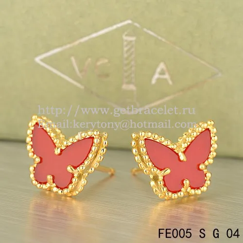 Van Cleef & Arpels Sweet Alhambra Butterfly Earrings Yellow Gold With Carnelian Mother Of Pearl
