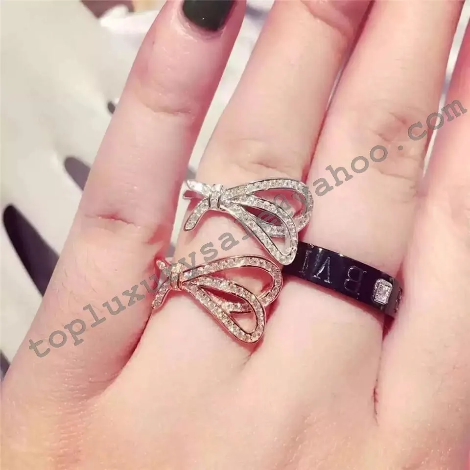 Tiffany Bow Ring Rose Gold & Silver Newest Design Diamonds Fashion Women Jewelry GRP08657/GRP08656