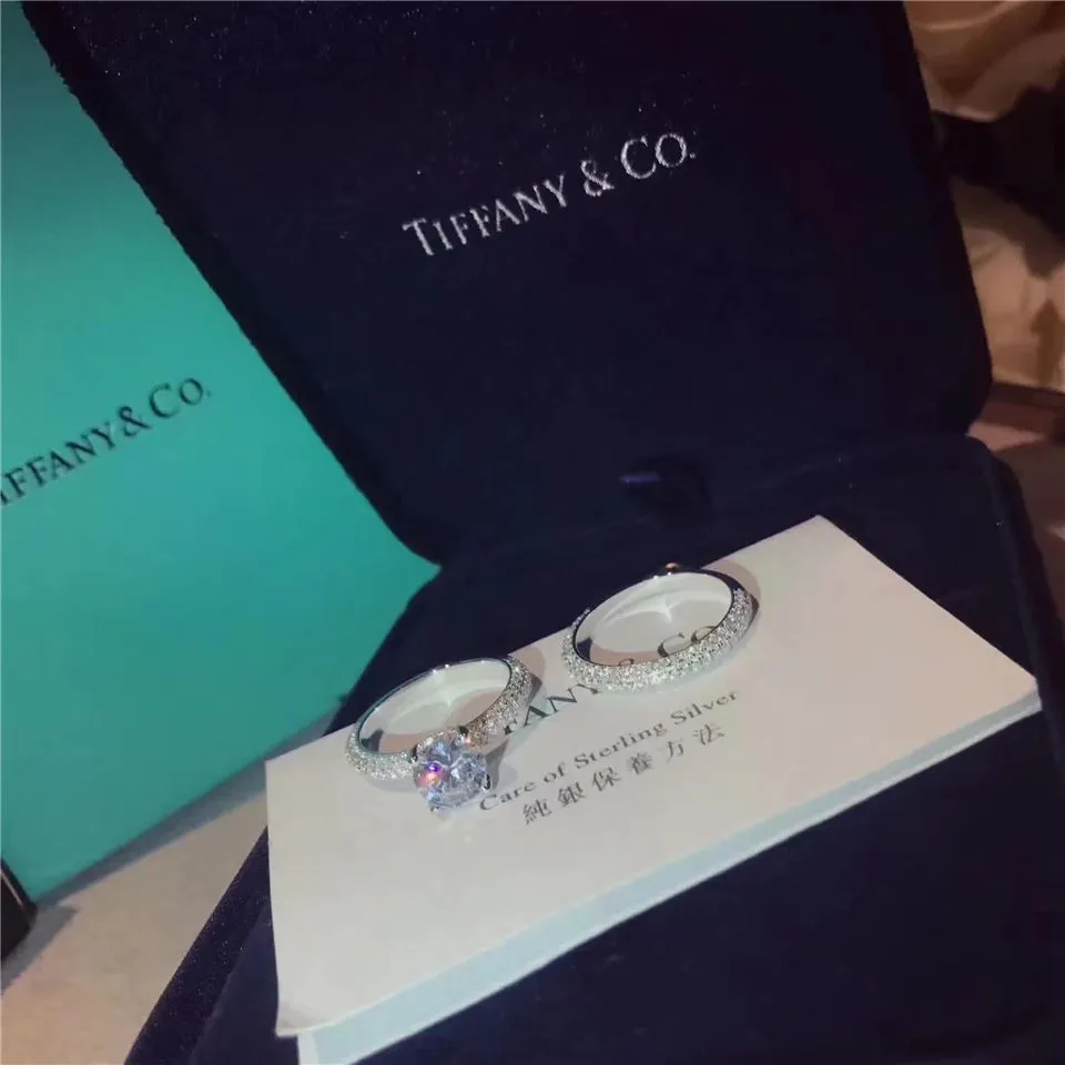 Tiffany Narrow Double Rings Set Paved Crystals 2021 Hot Selling
