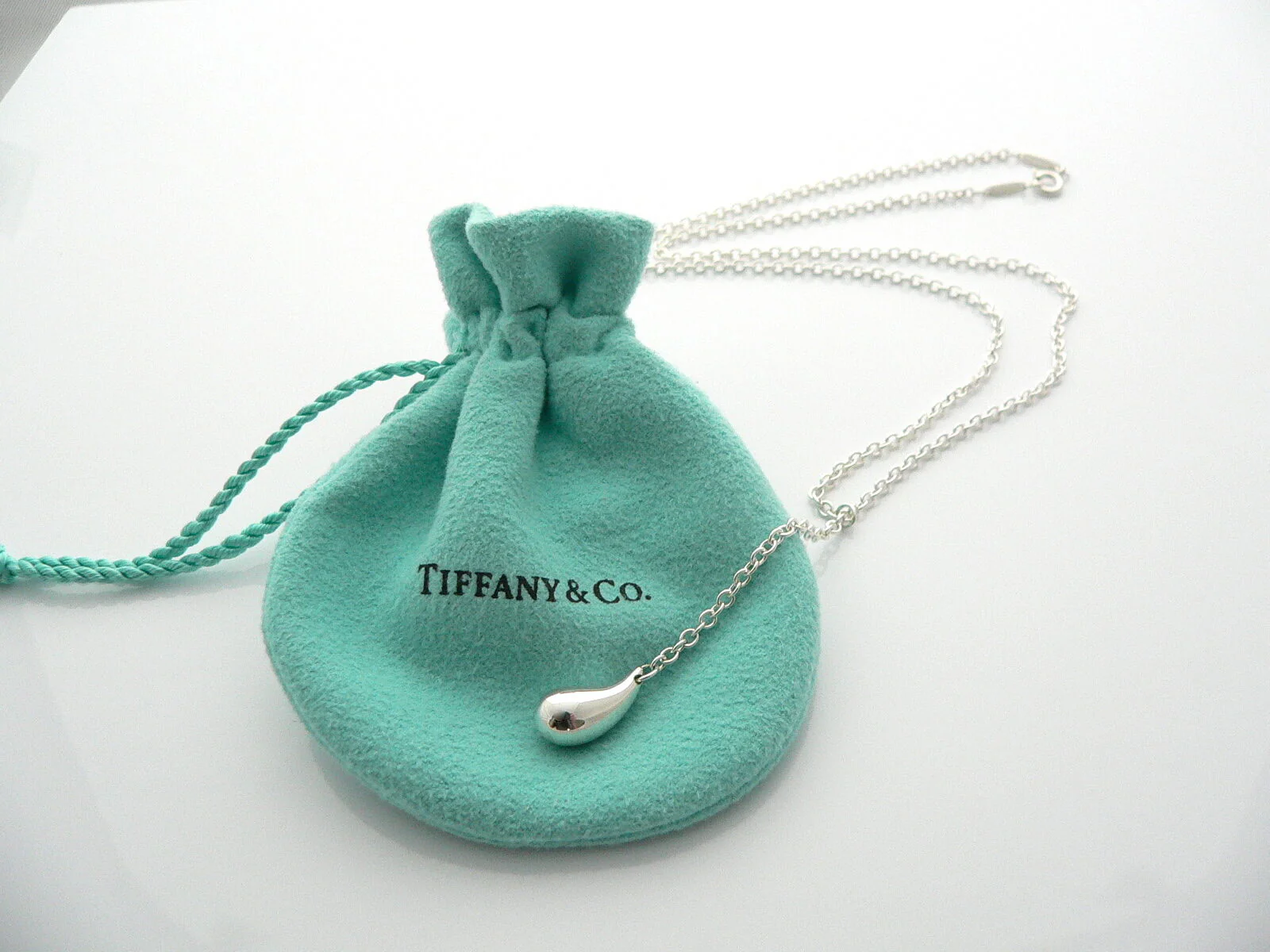 Tiffany & Co Silver Peretti Teardrop Lariat Necklace Pendant Chain Charm Gift