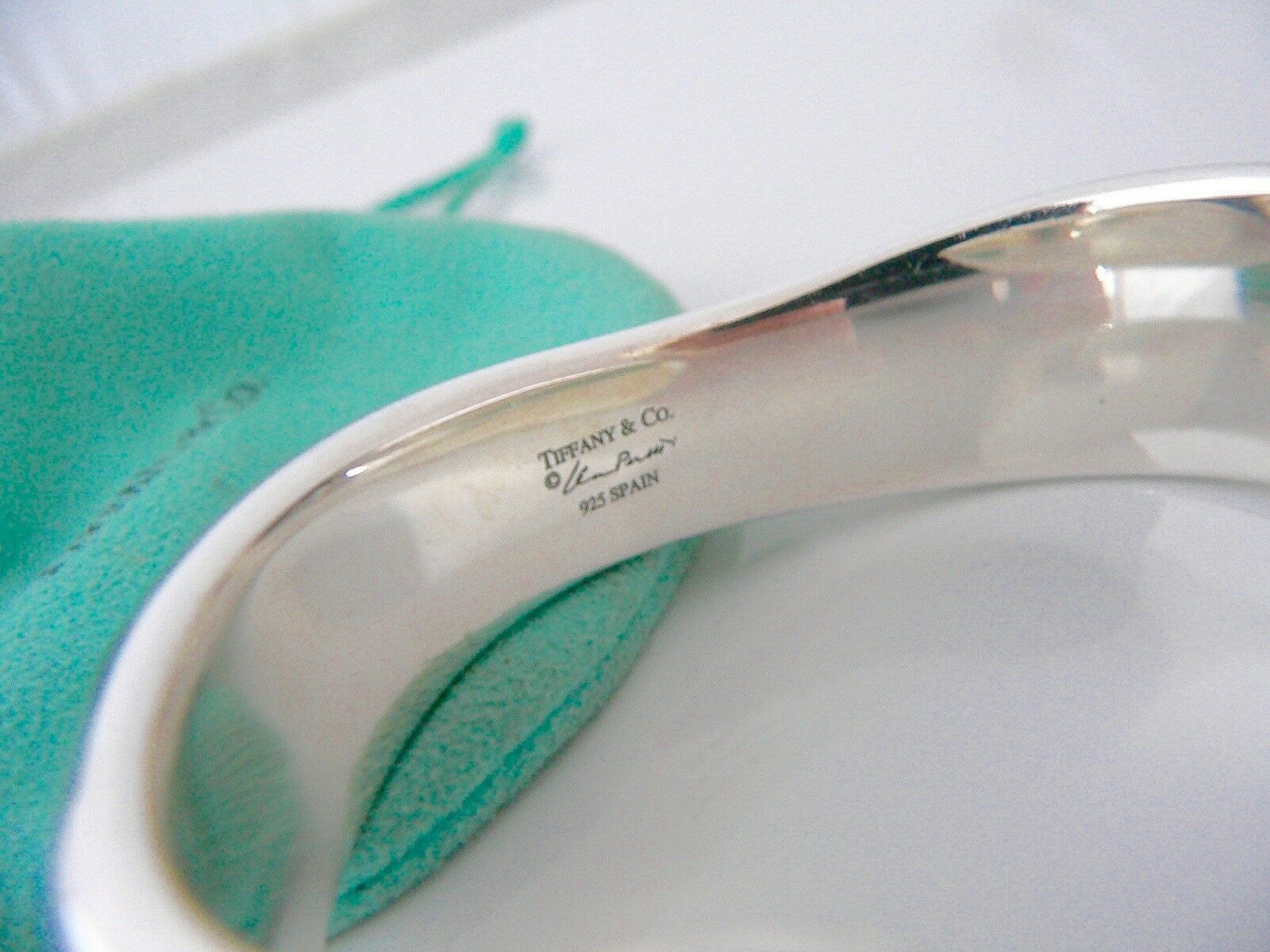 Tiffany & Co Silver Peretti Wave Swirl Cuff Bracelet Bangle Gift Pouch Love Rare