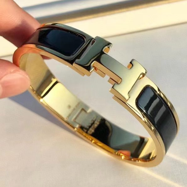 Hermes Bracelet Dupe, Clic H Bracelet, Black Enamel, Three Color