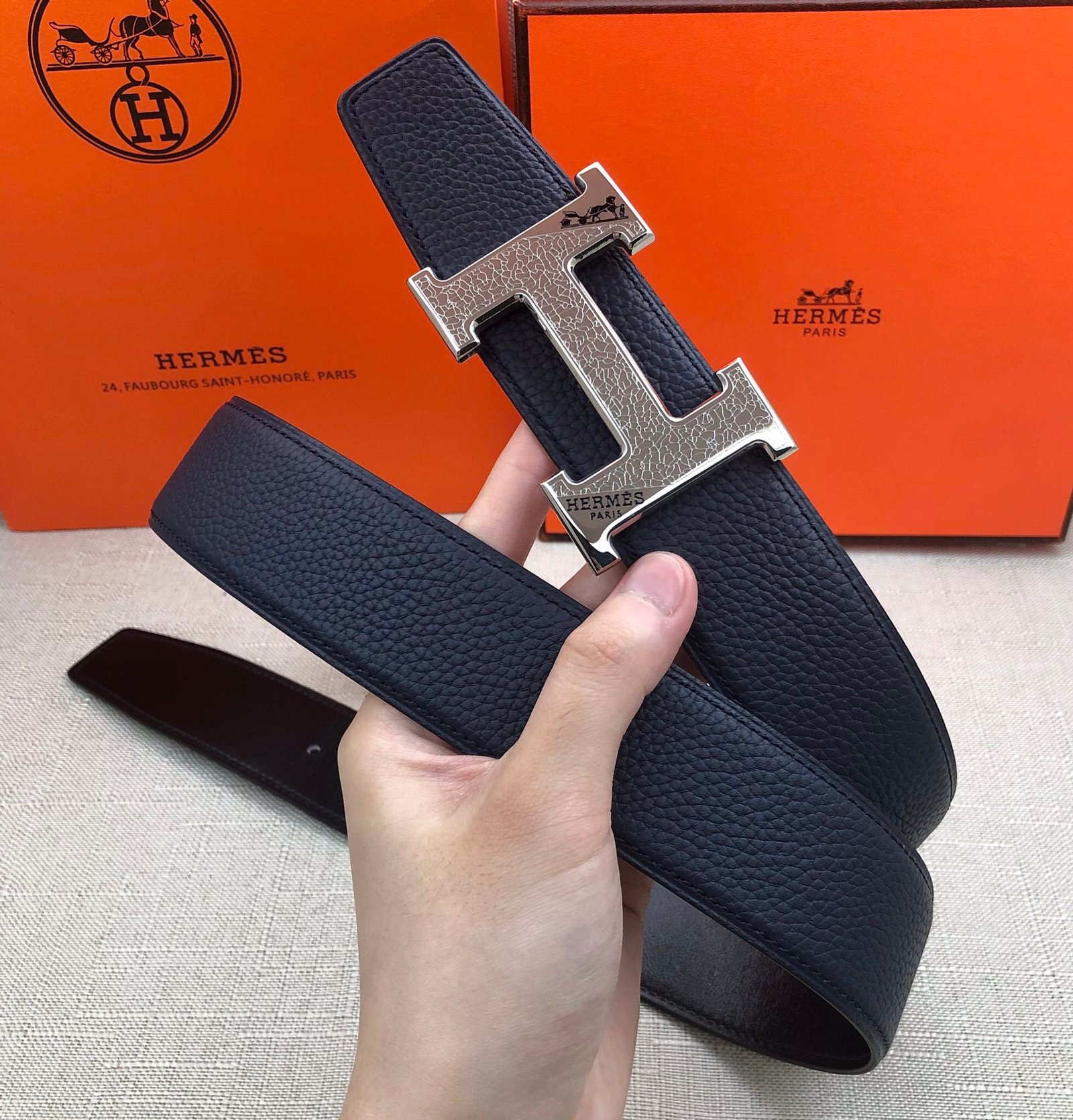 Hermes H Belt Buckle & Reversible Blue For Women, Women Belt 380MM