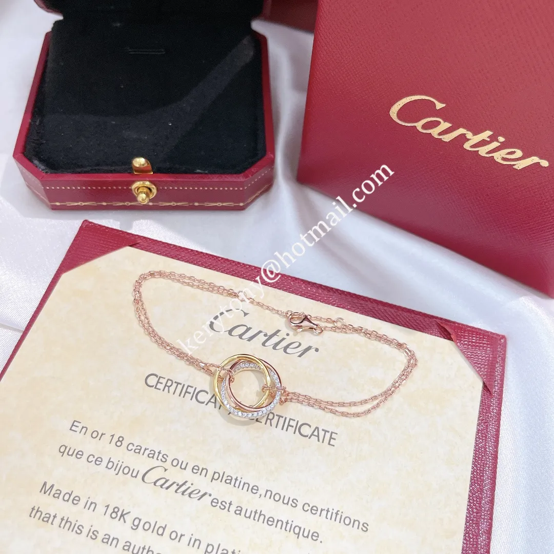Top Sale Cartier Trinity Bracelet White Gold/Yellow God/Rose Gold with Diamonds B6059017 For Girls