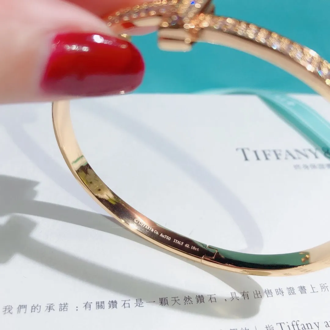 Luxury Tiffany Tiffany T1 Paved Diamonds Wide Bracelet Silver/Yellow Gold/Rose Gold
