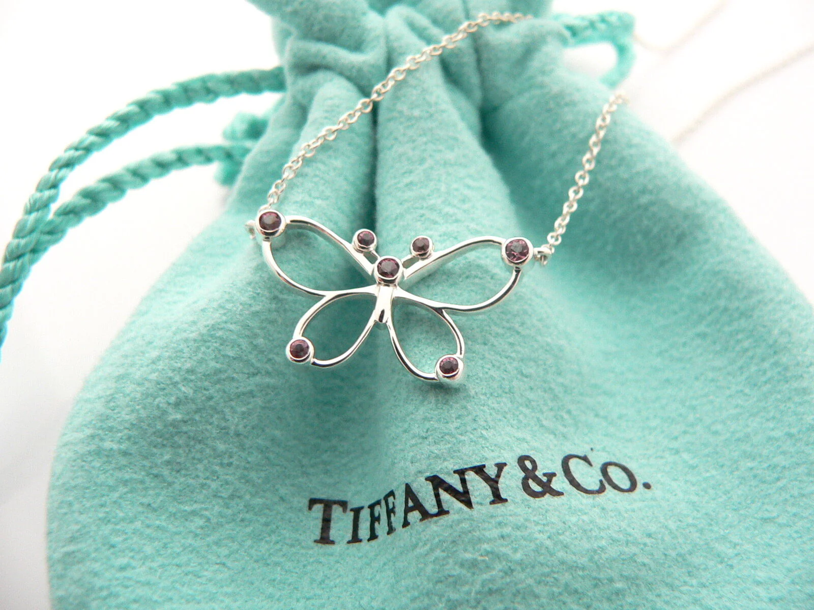 Tiffany & Co Butterfly Necklace Pink Sapphire Pendant Charm Nature Lover Gift