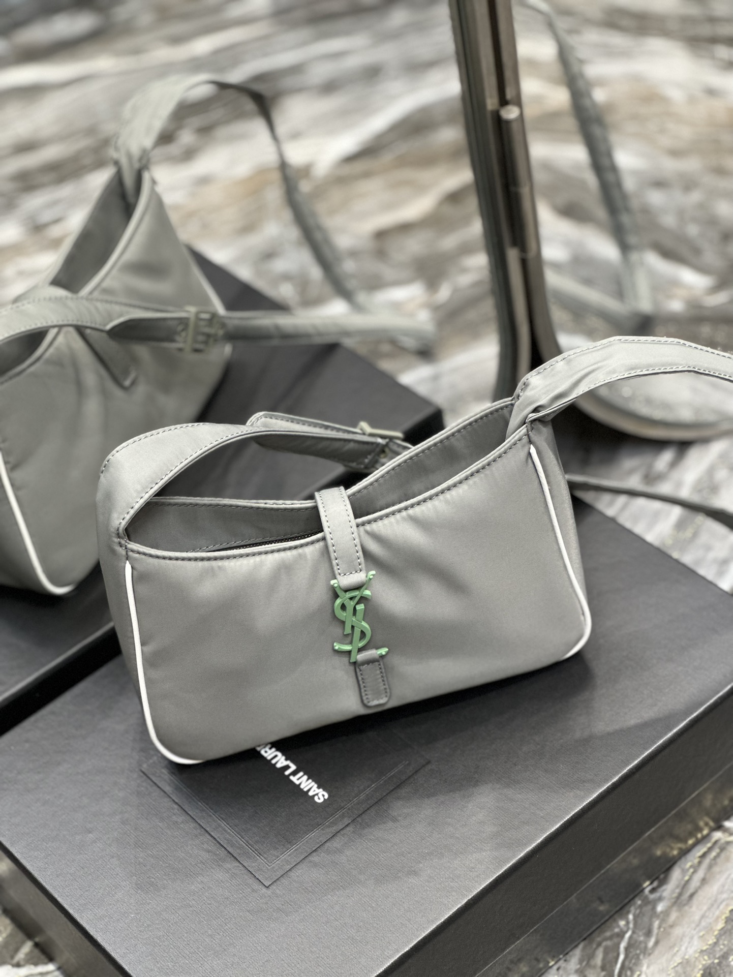 Saint Laurent 10A Handbag Shoulder Bag Top Mirror Quality Version Black Gold Button Nylon