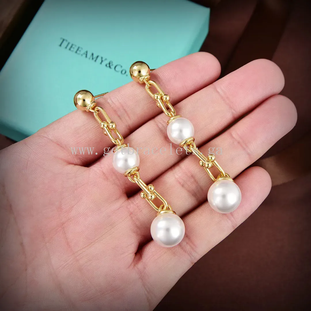 Tiffany HardWear Triple Drop Link Earrings in Yellow Gold with Freshwater Pearls