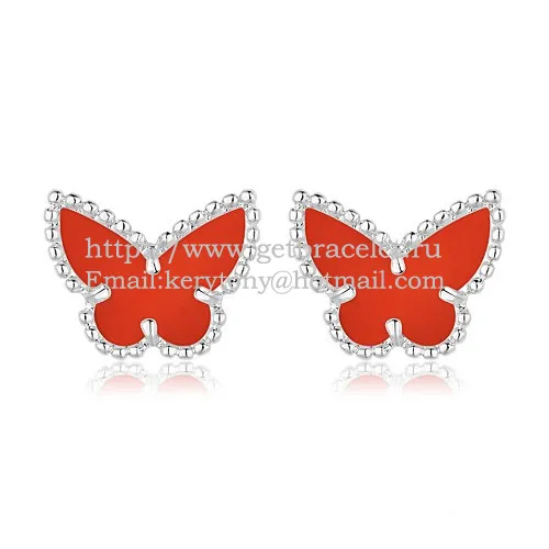Van Cleef & Arpels Sweet Alhambra Butterfly Earrings White Gold With Carnelian Mother Of Pearl